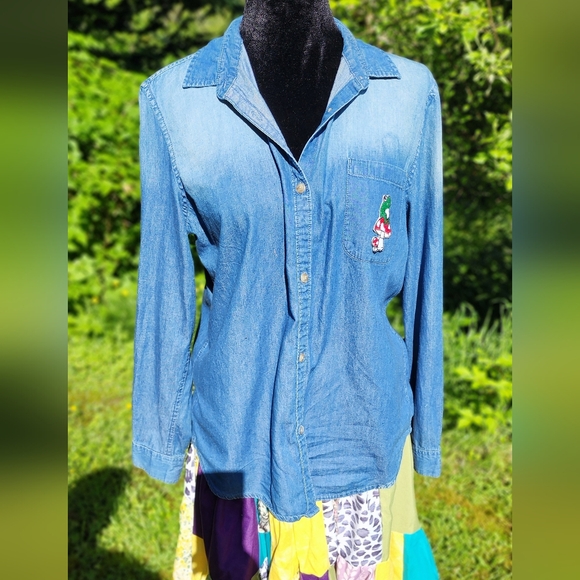 🍄🍄🍄 BONGO custom hand painted upcycled mushroom button down jacket - Picture 13 of 16